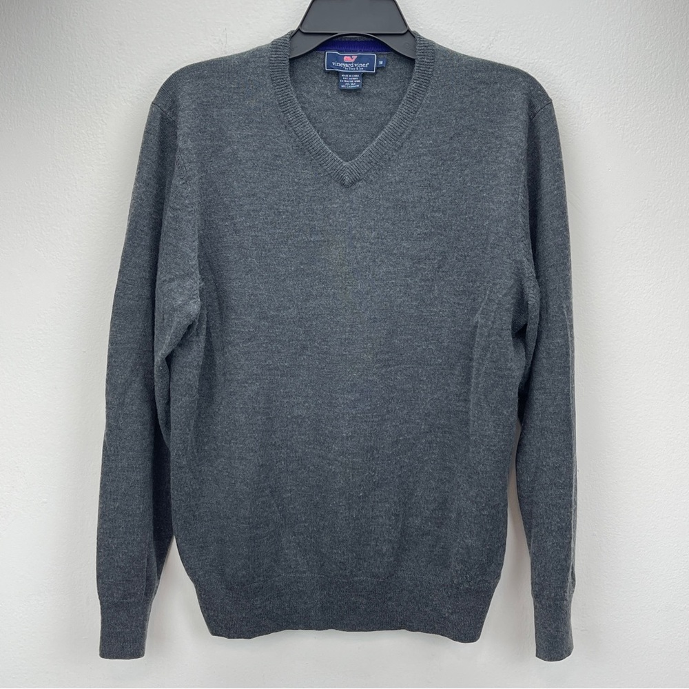 Vineyard Vines V Neck Sweater Men Medium Gray Merino Wool Silk Cashmere Pullover